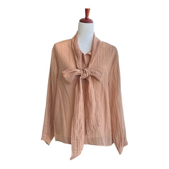 Zara Crinkle Blouse Sheer Romantic Spring Coastal Chic - Picture 13 of 15